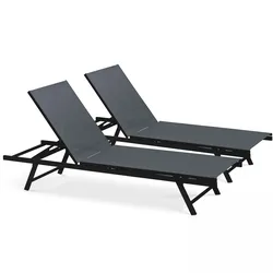 Oviala Business Set aus 2 Sonnenliegen aus grauem Stahl
