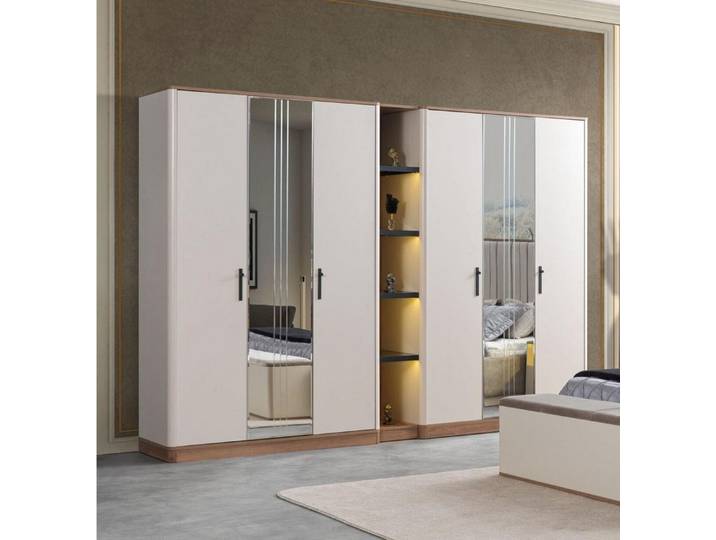 Xlmoebel Kleiderschrank Eleganter Schrank mit Spiegel und stilvollen Regalfächern (Kleiderschrank, 1-St., Kleiderschrank) Made in Europa