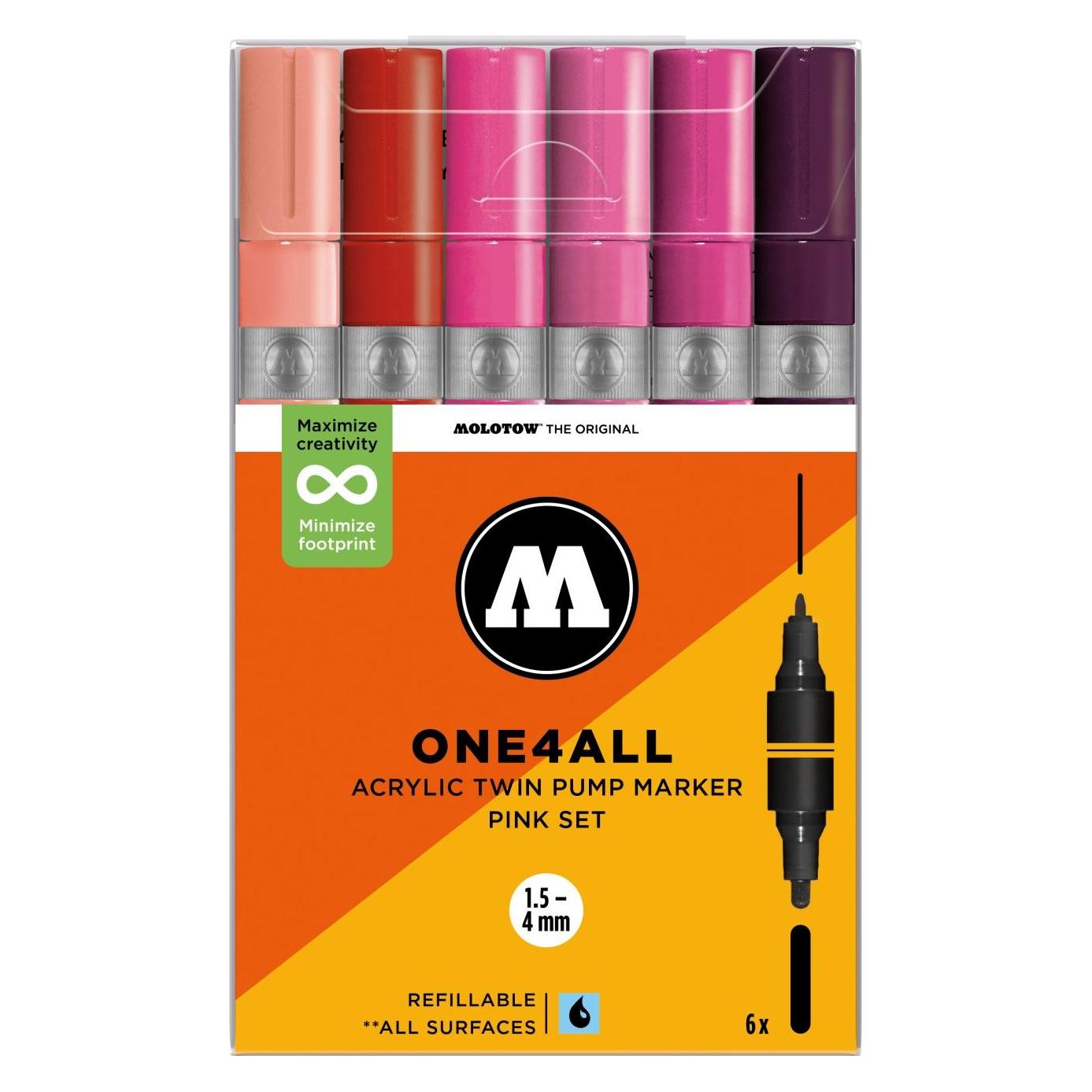 Molotow Acrylmarker One4All Acrylic Twin Pink Set (6x) (MO200852)