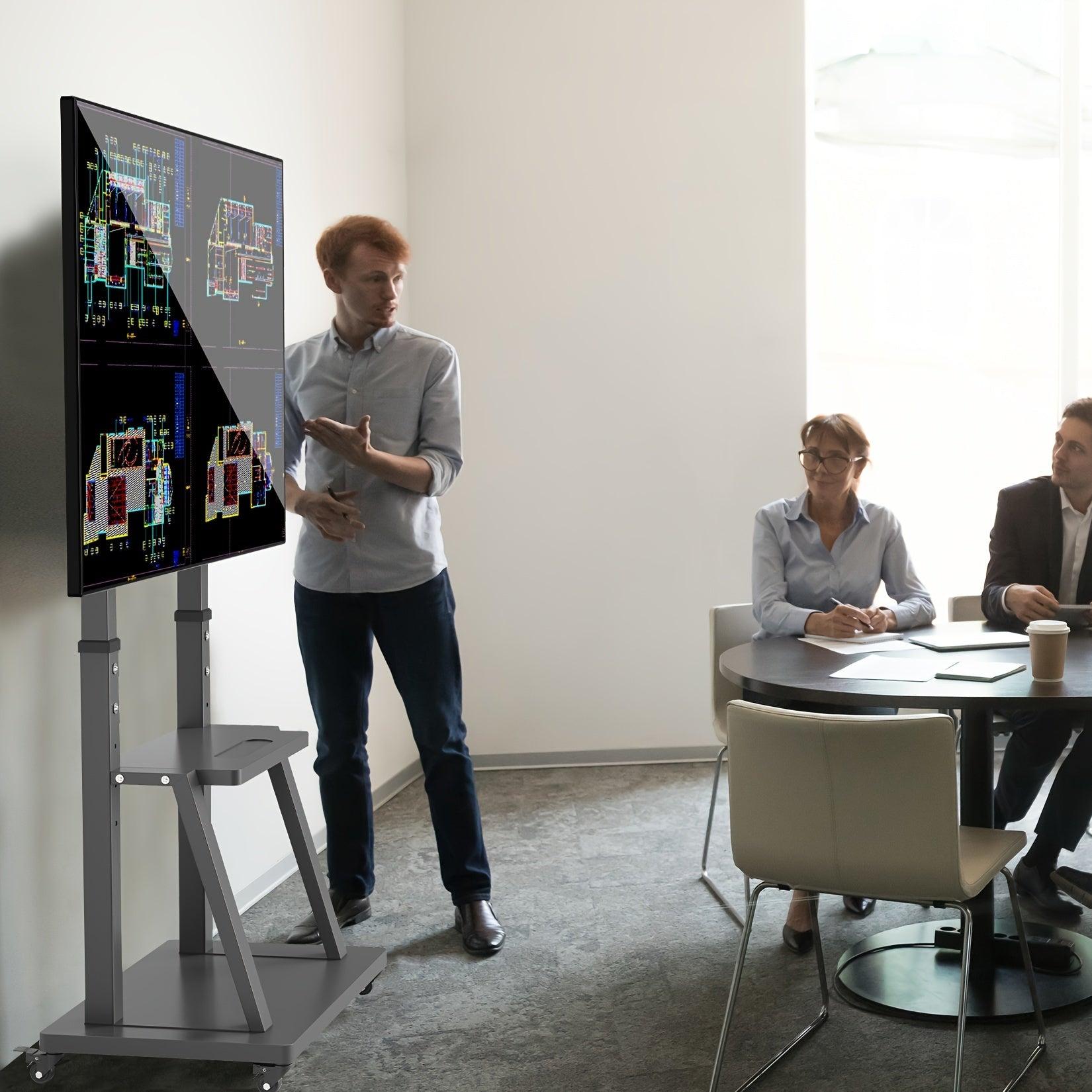 Rollbarer TV-Ständer - Mobiles TV-Möbel für Bildschirme von 32 bis 100 Zoll - Schwarz, Metall, mit Rollen