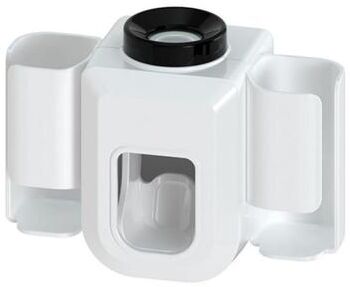 United Premium Wall Mounted Toothbrush Holder With Automatic Toothpaste Dispenser And Hands Free Toothpaste Squeezer white