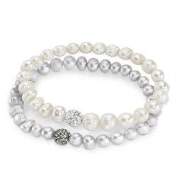 Armband Set FIRETTI "Multipack Schmuck Geschenk Armschmuck Armketten", weiß (grau, kristallweiß, grau, kristallweiß), Armbänder, Damen, Perlen, mit Kristallstein - mit Süßwasserzuchtperle