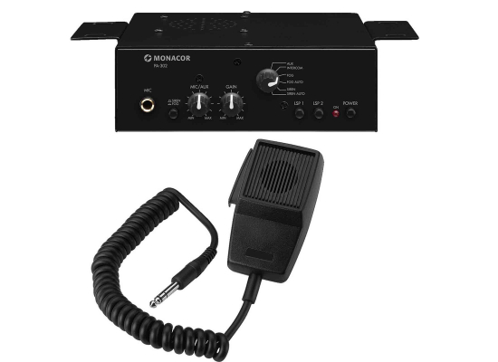 MONACOR PA-302 ELA Mischverstärker, 12V/24V, 14W, 2 Kanäle, 4 Ohm