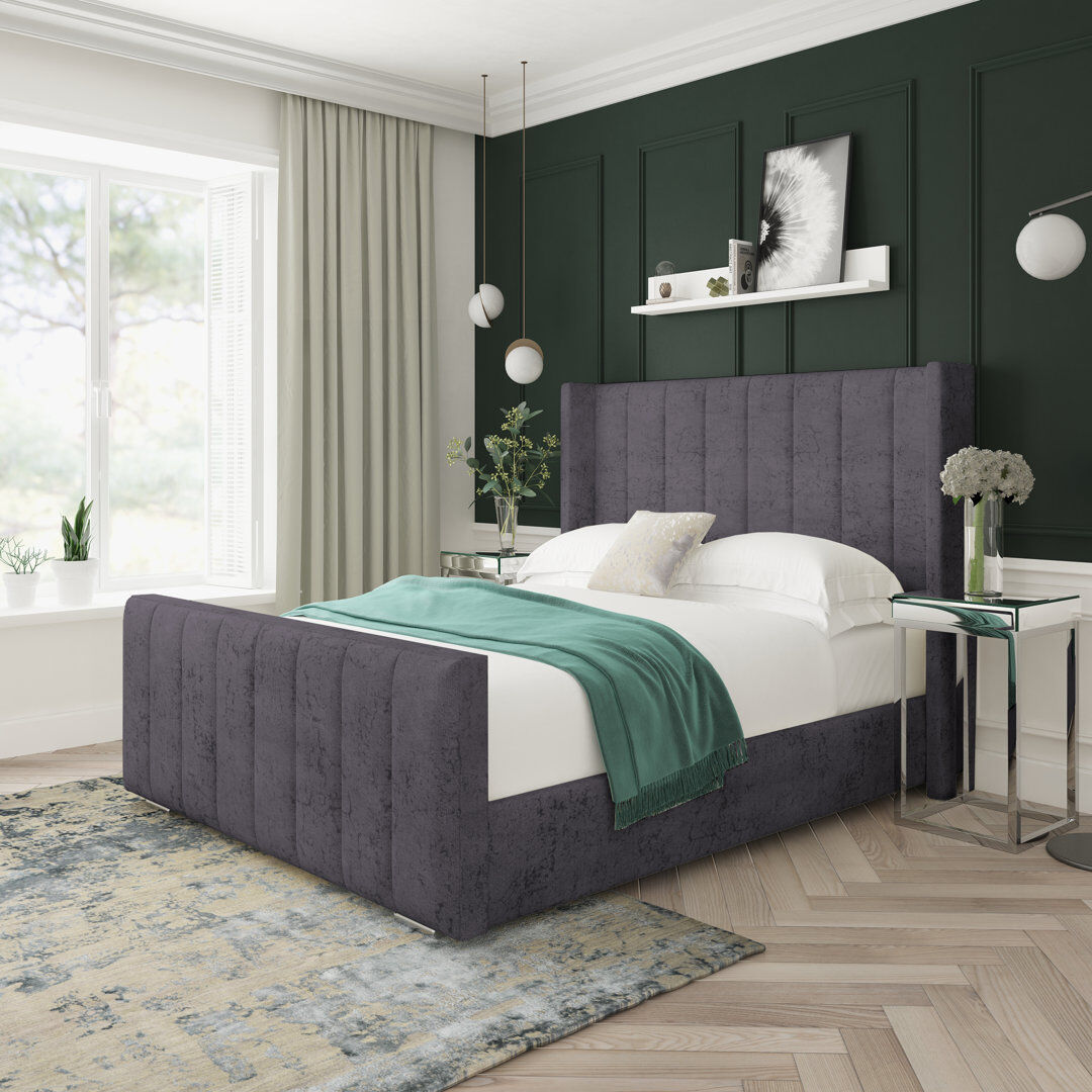 Lark Manor Aspen Marble Upholstered Bed Frame Armour Double (4'6)