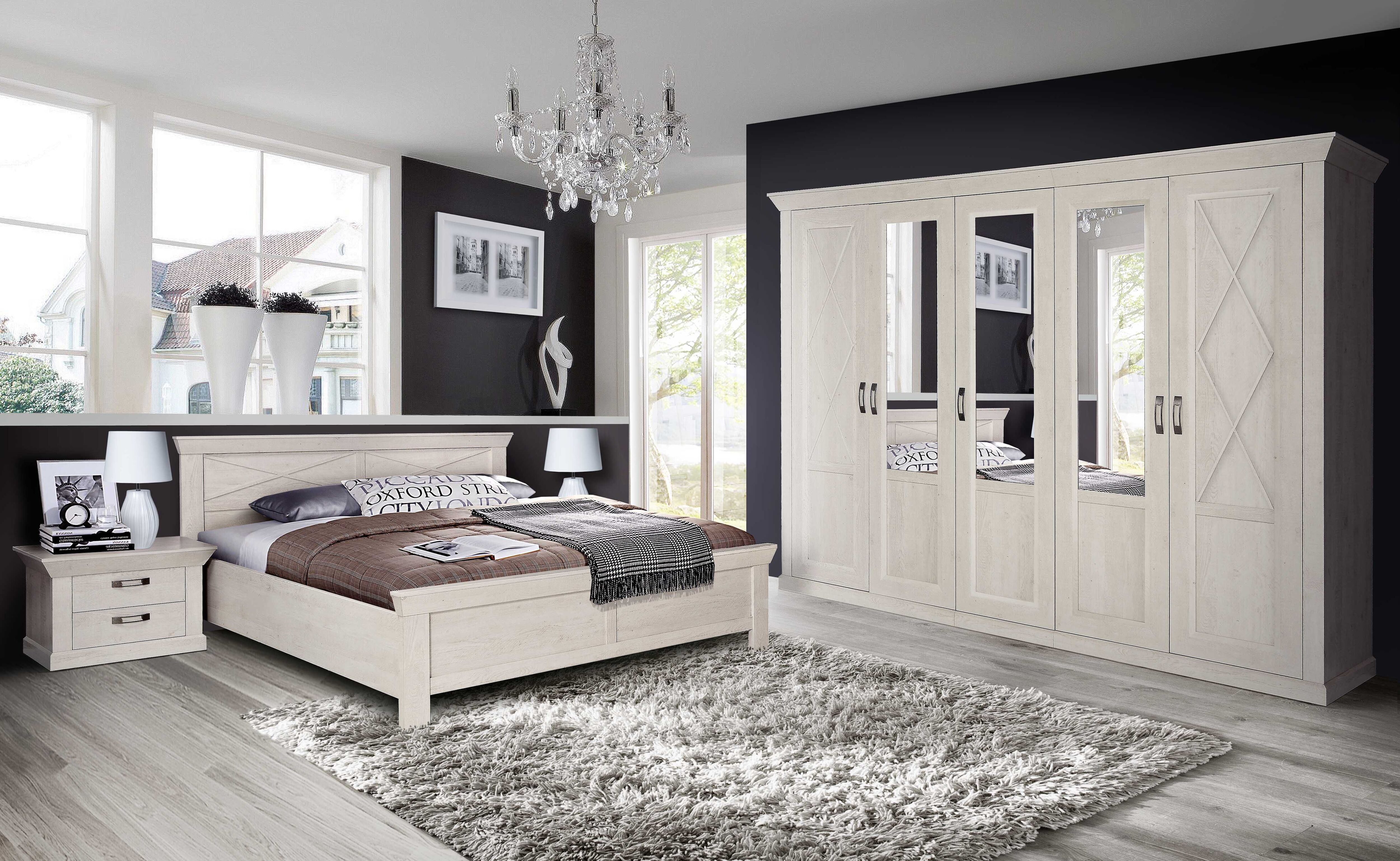 Bett FORTE "KASHMIR, Belastbarkeit 250 KG, dekoratives Kopfteil", weiss (pinie weiß, pinie weiß, pinie weiß), B:191,3cm H:99,4cm, Betten, Bett, Bett im Landhaustil, pflegeleicht, Dekor Pinie Weiss pinie weiß, pinie weiß, pinie weiß Höhe Bett: 99,4cm Höhe 