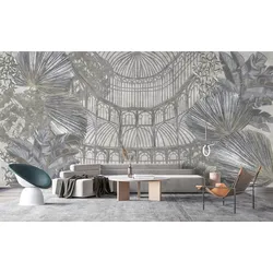 Vliestapete LIVING WALLS "Botanik-Tapete Palmenhaus – Strukturiert Pflanzen", grau, B:2,5m H:0,02m L:5m, Vlies, Tapeten