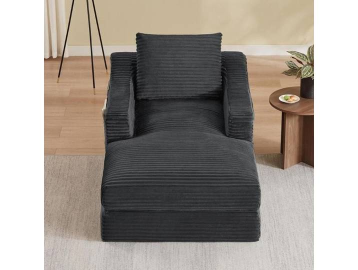 Fauteuil - KOMHTOM - Moderne Minimaliste - Velours côtelé - Convertible double couche - Gris foncé