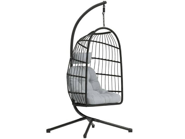 Fauteuil œuf suspendu pliable 101 x 105 x 196 cm gris clair avec support et coussin