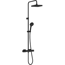 Base Square Thermostat-Duschsystem mit Kopf- und Handbrause Wandmontage Schwarz Matt