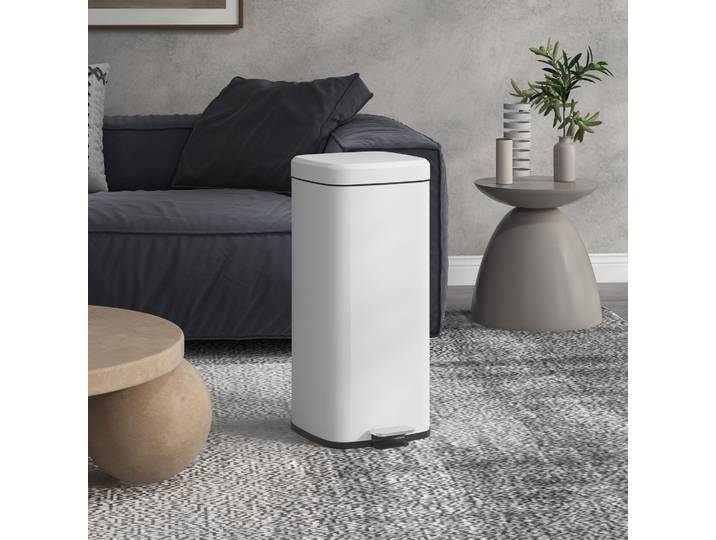 HOMCOM Poubelle Cuisine 30L Blanche avec Pédale et Seau Amovible