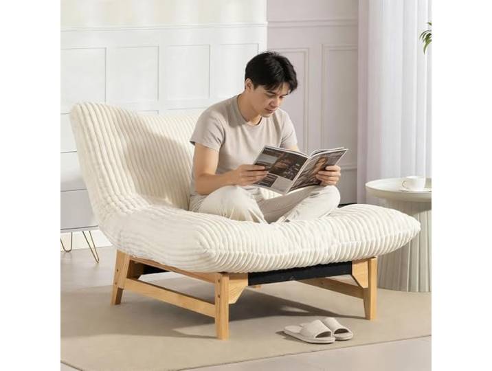 RAPRAP XXL Sitzsack mit Holzrahmen, Cord Bean Bag für Erwachsene, Bequemer Cloud Lesesessel für Wohnzimmer, Schlafzimmer, Weiß