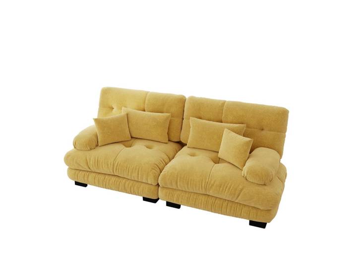 Redom Ecksofa modular mit tiefem Sitz, Rundarmlehnen und Dekokissen, Gelb, 220x77 cm, Wohnzimmer, Sofas & Couches, Wohnlandschaften, Ecksofas
