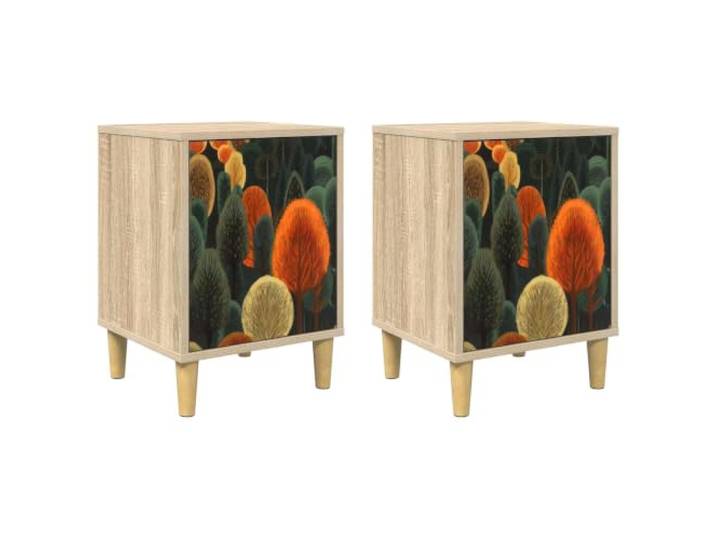 GHVBNMF Nachttisch 2er Set Sonoma-Eiche 36x33x50cm Beistelltisch Kompakte Nachtschränke fürs Schlafzimmer mit 2 Türen, dekorativem Muster und erhöhten Füßen für optimale Bodenbelüftung.