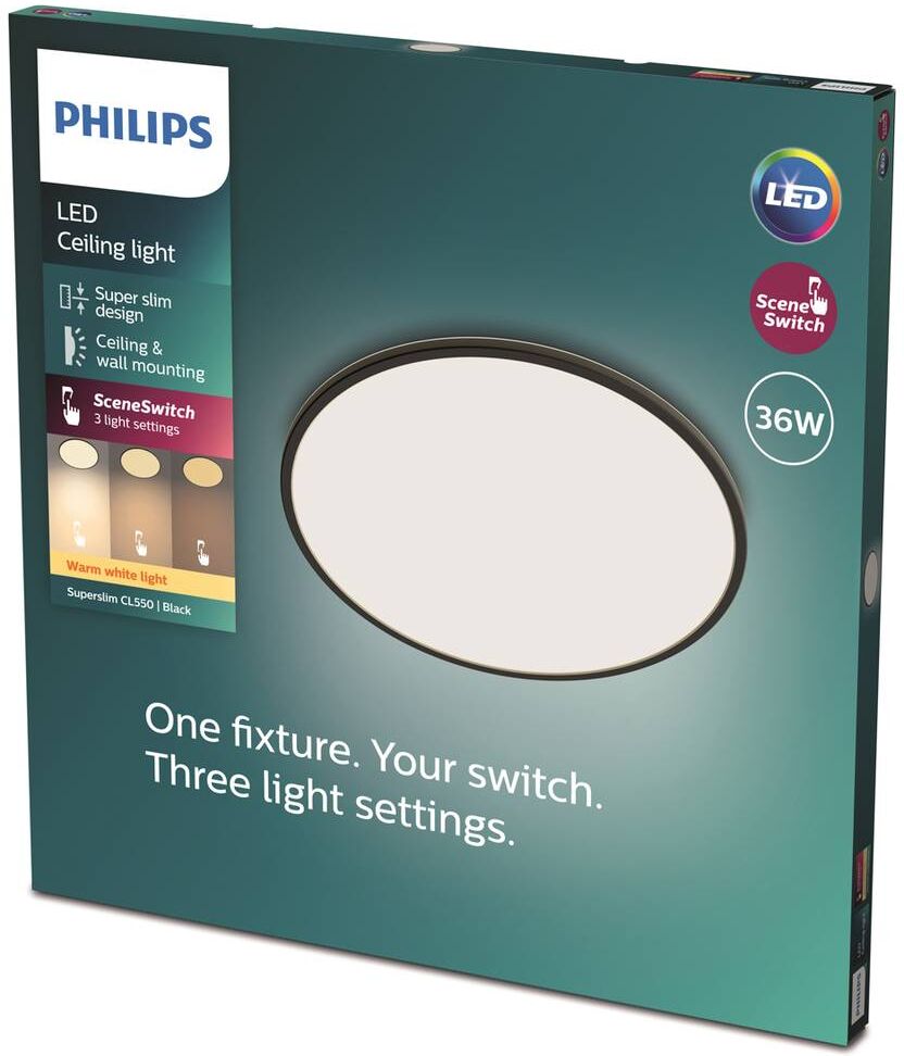 Philips LED Ceiling Light Superslim, dimmable, Black, Workroom / Office, metal, Ceiling Light