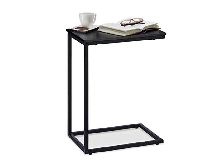 Relaxdays Beistelltisch schwarz, Metallgestell, robust, Melaminplatte, Dekotisch, u-förmiger Couchtisch 60cm hoch, Black