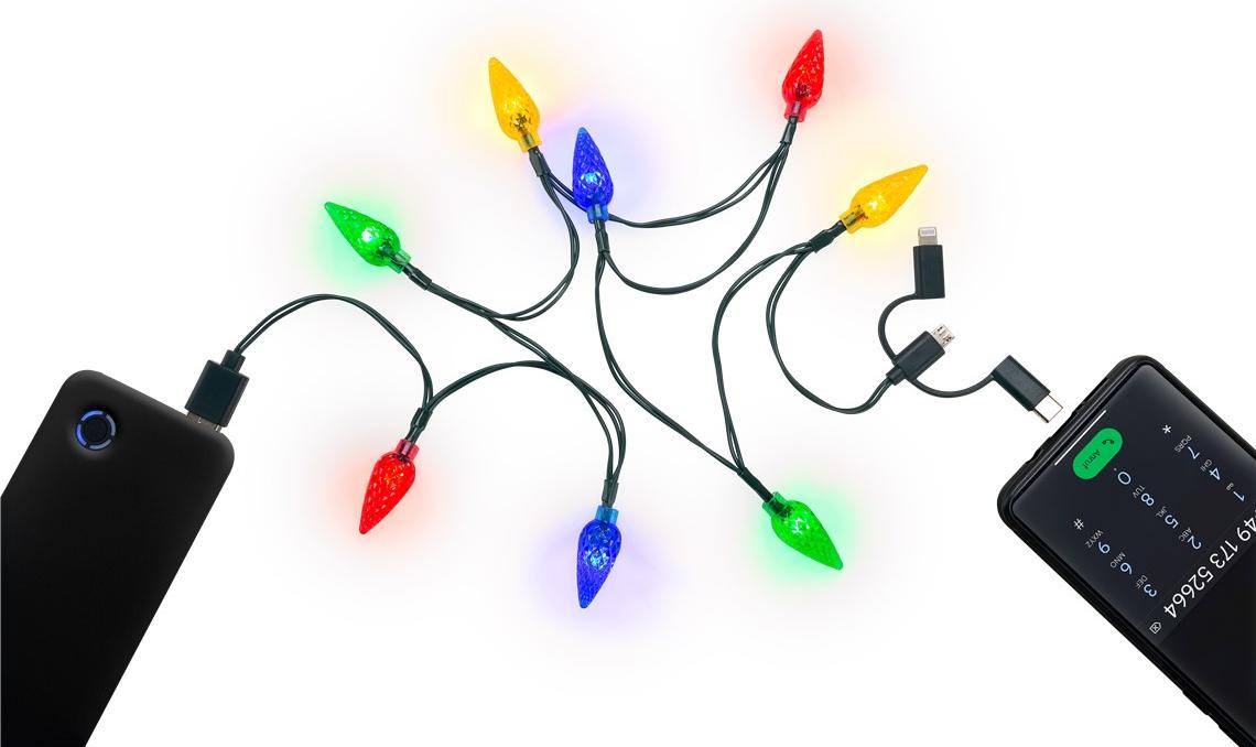 12x Goobay 60339 Smartphone-USB-Ladekabel mit LED-Anzeigen, Grün-Rot - mit 8 farbigen LEDs, zum Aufladen gängiger Android-Smartphones, iPhones, USB-C- und Micro-USB-Geräte