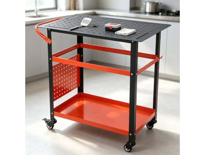 IDEALHOUSE Mobiler Stahl-Schweißtisch 36 x 24 mit 5/8 Bohrungen, 1200 lbs Tragkraft, Rollen, Griff, 4 Werkzeugnuten & Lochblech