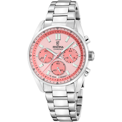 Chronograph FESTINA "Boyfriend Collection", rosa (silberfarben, rosa), Armbanduhren, Herren, Chronograph, Quarzuhr, Armbanduhr, Damenuhr, Herrenuhr, Edelstahlarmband, analog