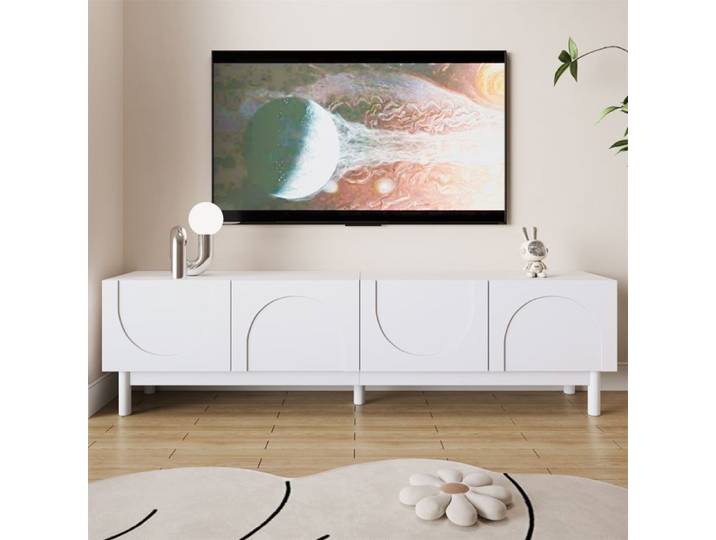 Meuble TV blanc à portes ondulées 169 cm avec rangement