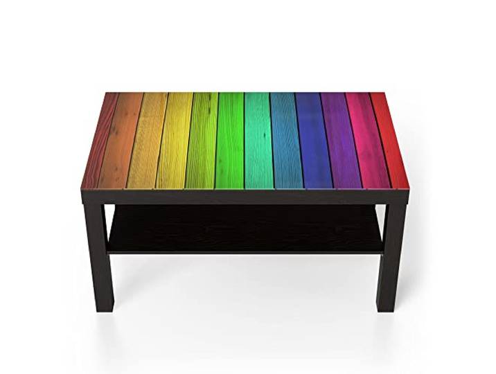 DEQORI Glastisch schwarz groß 90x50 cm Motiv Farbige Holzlatten ausgefallener Beistelltisch aus Glas Hochglanz Couchtisch fürs Wohnzimmer moderner Couch Tisch mit Design