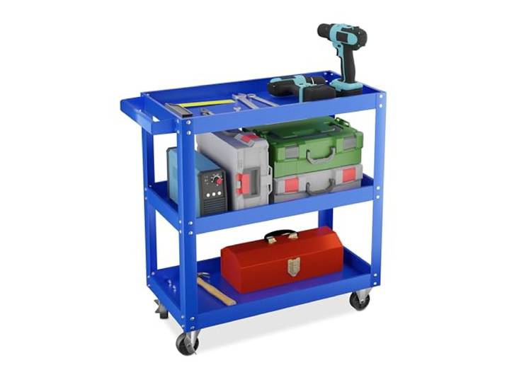 Relaxdays Werkstattwagen, Werkzeugwagen mit 3 Ebenen, mobiler Montagewagen, bis 100 kg, HxBxT: 76 x 78 x 35 cm, Farbwahl