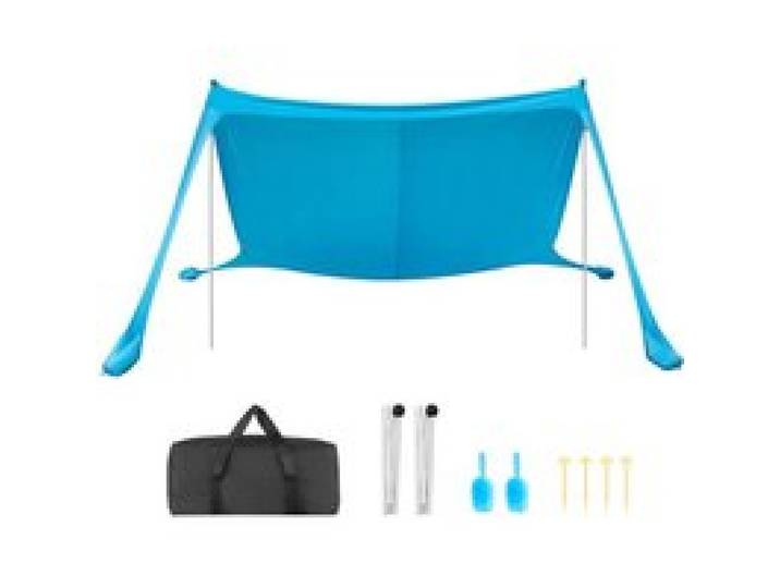 VEVOR strandtent met zonbescherming (UPF 50+) 3,4 x 3,4 x 2 m, strandtent met steunpalen, zandschepjes en draagtas, draagbare zonnescherm voor gezinsuitjes, kamperen, vissen, blauw
