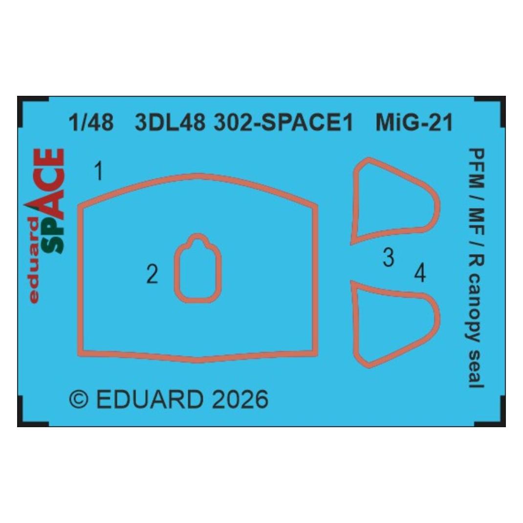 Eduard MiG-21 PFM / MF/ R canopy seal SPACE for (3DL48302)