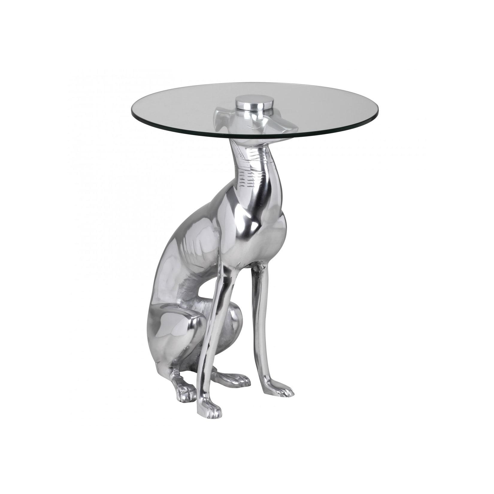 FineBuy Design Skulptur Deko Beistelltisch Hund aus Aluminium Farbe Silber
