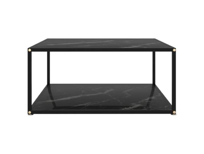 YUTAASU Couchtisch Schwarz 80x80x35 cm Hartglas 2-stufig, Pulverbeschichteter Stahl, Stabil, Pflegeleicht, Für Snacks Und Getränke