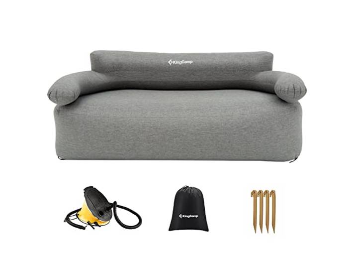 KingCamp Aufblasbares Sofa Camping bis 400kg, Luftsofa mit Rücken Armlehne Camping Sofa 2 Sitzer, 4 Heringe & Fußpumpe, 2-in-1 Sofa Bett Aufblasbar, Doppel Camping Couch, für Strand Garten Reisen