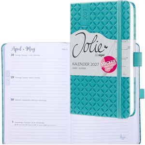Sigel Taschenkalender 7J102, Jolie Aqua Green, Jahr 2027, 1 Woche auf 2 Seiten, Hardcover, A6