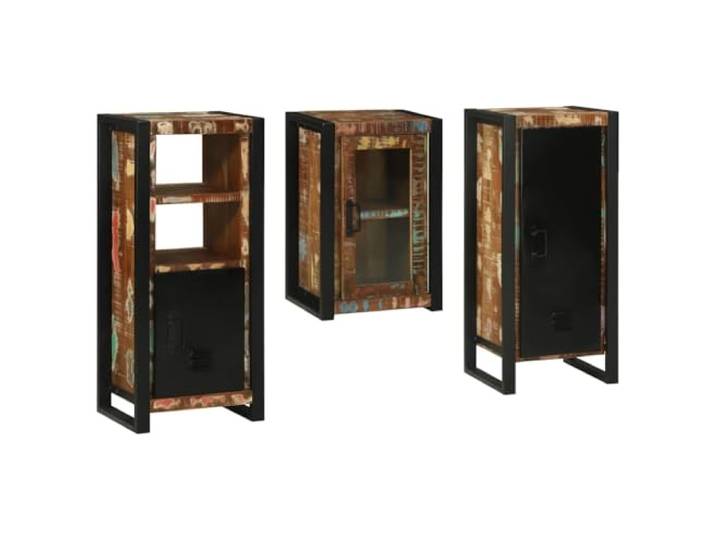 ZQQLVOO Badezimmermöbel-Set 3 STK. Mehrfarbig 40 x 35 x 90 cm Metallrahmen schwarz, bodenstehender Schrank, wandmontierter Schrank, wandmontiertes Regal, platzsparend, Stangengriffe