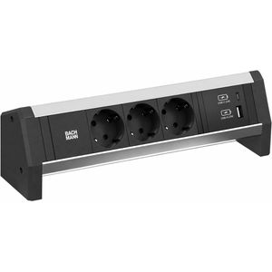 Bachmann Tischsteckdose Desk 1, mit 0,2 m GST18 Kabel, silber / schwarz, 3-fach, USB-A & USB-C
