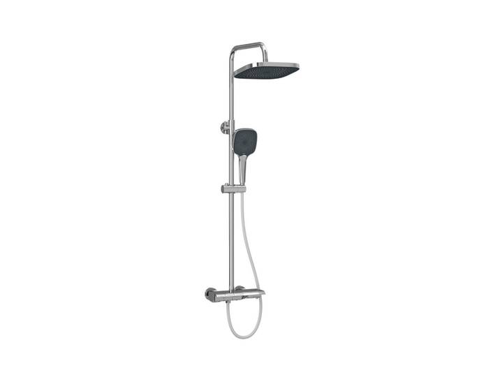 Emke Überkopfbrauseset mit Thermostat höhenverstellbar Chrom 119,4/49/25,3 cm, Chromfarben, Metall, Rechteckig, 25x119x49 cm, Badezimmer, Baden & Duschen, Duscharmaturen