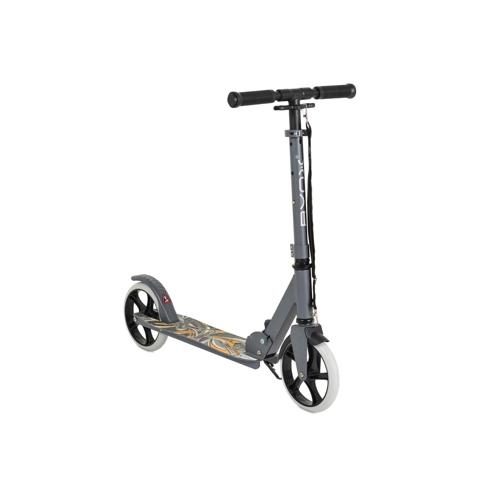 Byox Kinderroller Flurry klappbar, Seitenständer, höhenverstellbar, PU-Räder grau