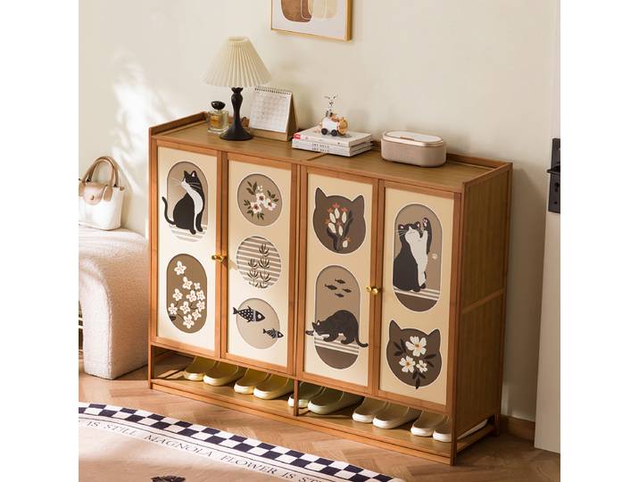 Armoire à chaussures en bambou de style mi-moderne, armoire à chaussures simple et étroite de grande capacité, armoire à chaussures multi-niveaux, armoire de salon