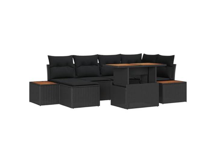 KTHLBRH Modulares Gartenset mit Eckbank und Fußhocker, Gartenmöbel Set mit verstellbaren Füßen und Kissen, UV-beständige Outdoor Essgruppe aus Akazienholz und Poly-Rattan, Moderne Poly