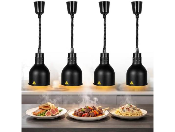 VFDZ Wärmelampe Küche Hängend, Höhenverstellbar 60-180cm(4,D-19cm) Wärmebrücke Gastronomie mit 250W Glühbirne, Warmhaltelampe für Restaurant, Buffet, Hotel und Catering, 250W 220V