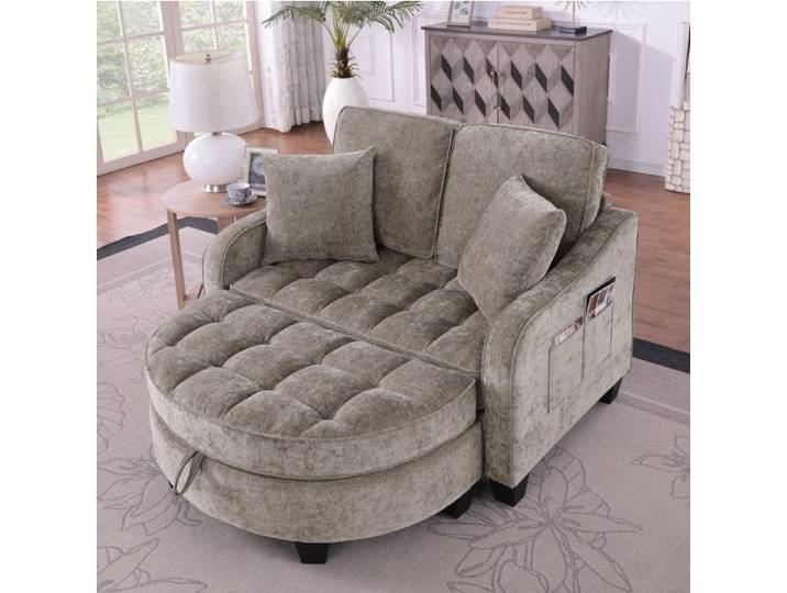 Canapé convertible 132x129x93 cm EVRYAE - conversion rapide avec pouf de rangement - Marron