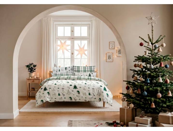 Bettwäsche GOODPRODUCT Mikkel , grün, B/L: 135cm x 200cm, 1 Stk., 1 Stk., Linon, B/L: 80cm x 80cm, 2, Linon, Obermaterial: 100% Baumwolle, Bettwäsche, Bettwäsche, Bettwäsche ab Gr. 135x200 cm,100% Baumwolle, Weihnachten
