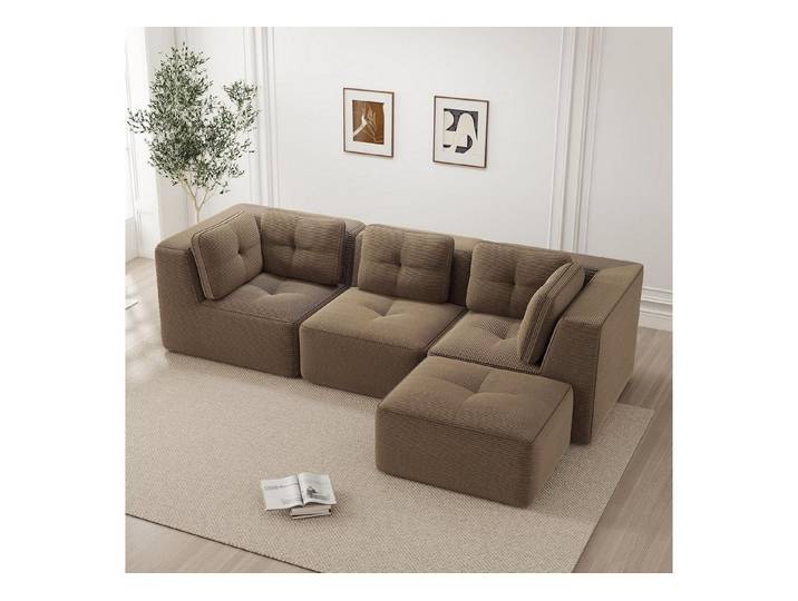 LuxusKollektion Ecksofa Sektionssofa Ecksofa Cordsofa Sitzfläche Wohnzimmer Braun 2C1S+1O
