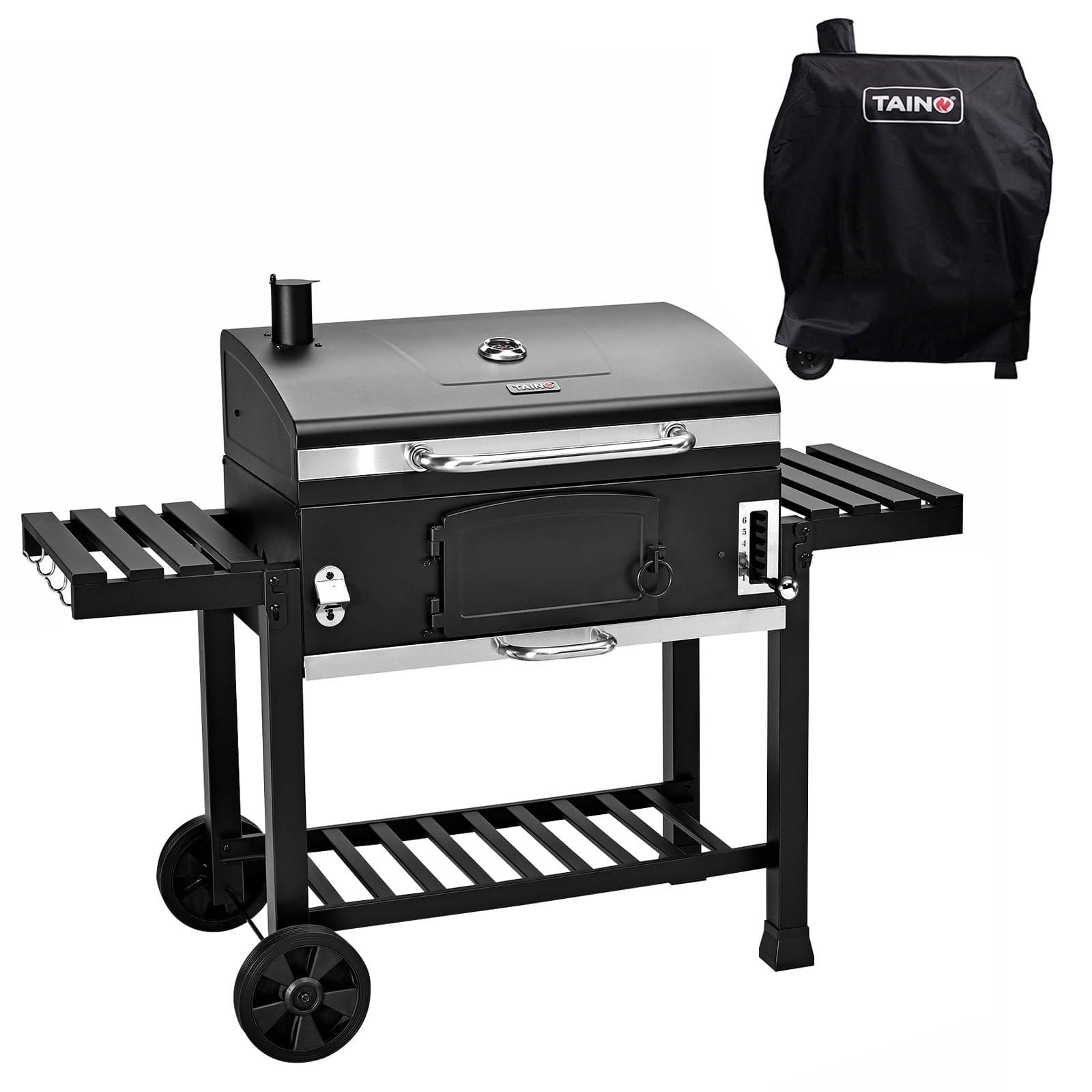 Holzkohlegrill Smoker Räucherofen Grill - Gusseisen - 142 x 46 x 111 cm - Mit Abdeckhaube - Standgrill mit Thermometer