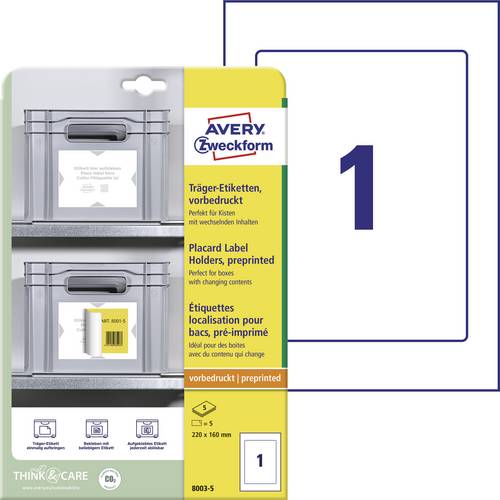 Avery-Zweckform 8003-5 Träger-Etiketten 220 x 160mm Polypropylen Weiß, Hellgrau 5 St. Permanent haftend