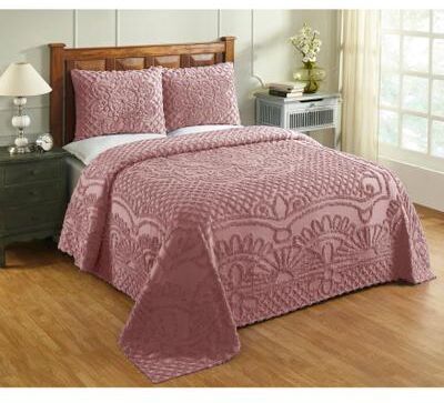 Trevor Collection Tufted Chenille Bedspread Set by Better Trends in Pink (Size QUEEN)