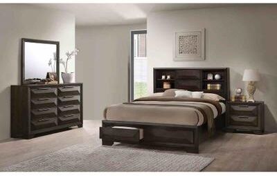 Esofastore Transitional Espresso Finish Bedroom Set Bed Nightstand Dresser Mirror