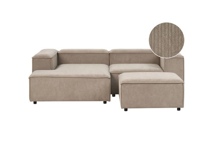 ECKSOFA Modul 3-Sitzer rechtsseitig Hellbraun Cord mit Ottomane Ardal