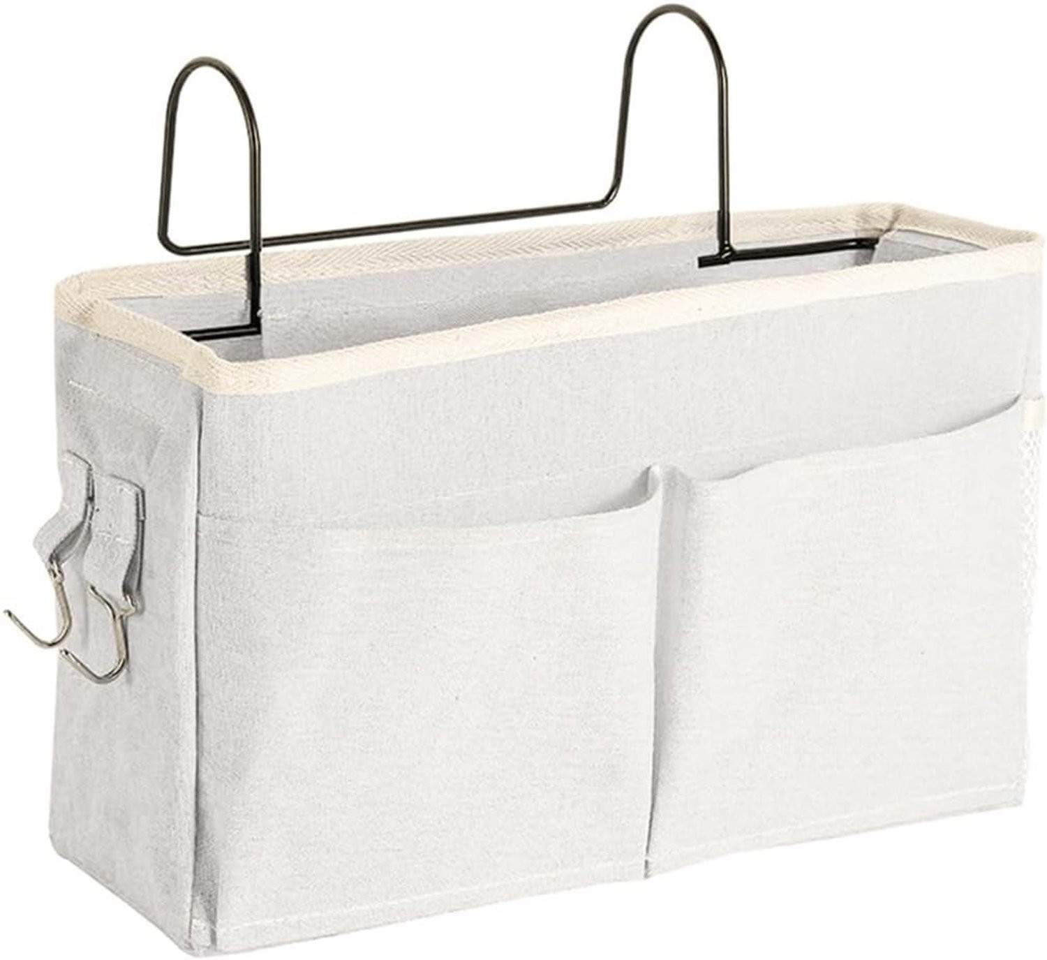 Multifunctionele Hangende Opbergzak voor Bedzijde - Beige Stoffen Mand voor Studentenwoningen en Kledingopslag