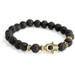 Gold Hamsa / Lava Stone - Gemstone Bracelet