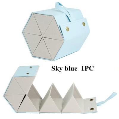 Leather Multi Grid Glasses Case, Folding Hexagonal Anti Pressure Sunglasses Case sky Blue