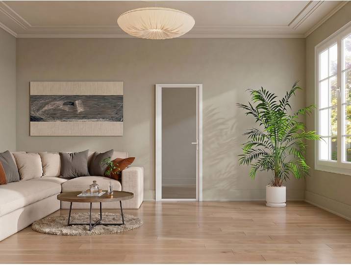Reversible Innentür aus Aluminium und Rauchigem Sicherheitsglas - H204 x B73 cm - Weiß LOXTON
